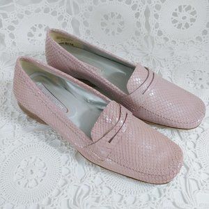 Leather Snake Print Pink Penny Loafer Slip On